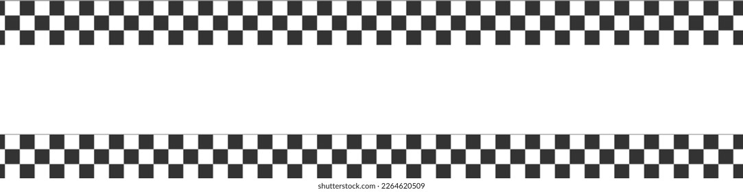 Top and bottom race flags background with copyspace. Chess game, rally or motocross competition wallpaper. Black and white checkered pattern. Vector flat illustration