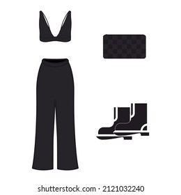 Top, bottom, shoes and bag icon isolated on white background. Outfits symbol modern, simple, vector, icon for website design, mobile app, ui. Vector Illustration