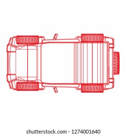 Top and bottom view off road car. Top bottom view car ilustration. car drawing. sketch off road.