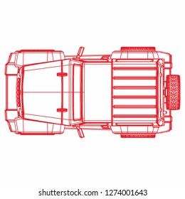 Top and bottom view off road car. Top bottom view car ilustration. car drawing. sketch off road.