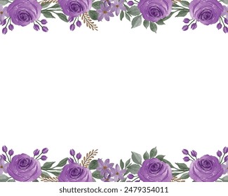 top and bottom watercolor purple rose frame