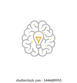 Top Brain logo icon with Incandescent light bulb symbol, Creative idea concept editable stroke design illustration grey and orange color isolated on white background with copy space, vector eps 10