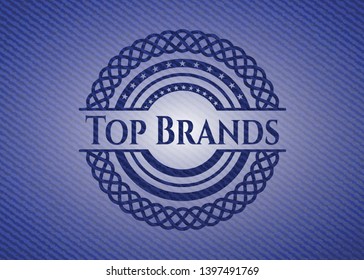 Top Brands badge with denim background. Vector Illustration. Detailed.