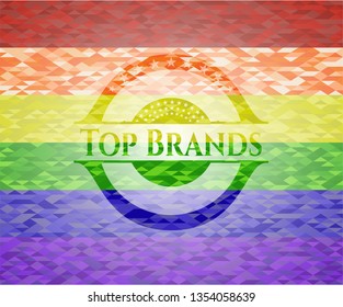 Top Brands emblem on mosaic background with the colors of the LGBT flag