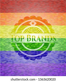 Top Brands on mosaic background with the colors of the LGBT flag