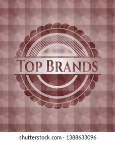 Top Brands red seamless emblem or badge with abstract geometric polygonal pattern background.