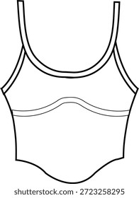top Cad Basics singlet chaleco deportivo camiseta de contorno cami cad Prenda Flat clothing technical drawing cads ropa de diseño de moda contorno v cuello pestañas encaje trending Vector diseñador mujeres ilustración croquetas mock up niñas