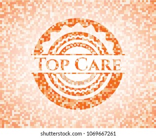 Top Care abstract orange mosaic emblem with background
