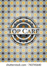 Top Care arabic style badge. Arabesque decoration.