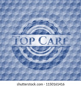 Top Care blue polygonal badge.