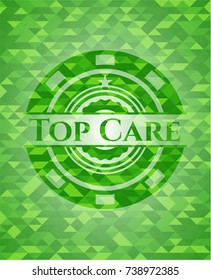 Top Care green emblem with mosaic background