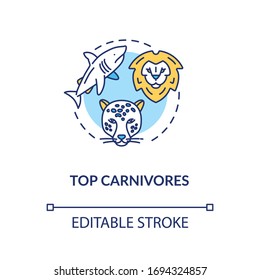 Top carnivores concept icon. Wild animals. Food chain apex predators. Marine and land ecosystems idea thin line illustration. Vector isolated outline RGB color drawing. Editable stroke