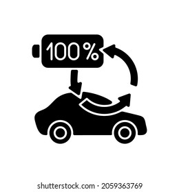 Top up charging black glyph icon. Way of charging electric vehicle to keep its battery health and well working. Ecological transort. Silhouette symbol on white space. Vector isolated illustration