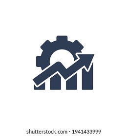 Top chart and gear. Growth technology. Vector icon isolated on white background.