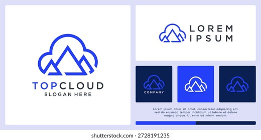 Top Cloud Logo Design Linie Art Mountain.