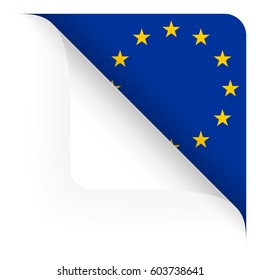 top corner of paper turned off with country flag of EU