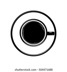 Top of cup of coffee.  Coffee with bubble. Black on white background. Mocha, cappuccino, latte, chocolate cup. vector.