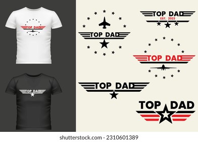 Top Dad Vector Illustration Father Day shirt un diseño de camiseta con jet fighter y estrella