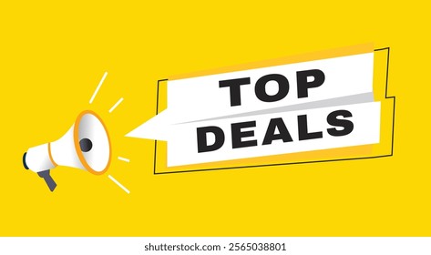 Top deals banner announce flat design graphic element.  Poster or marketing sign.