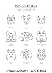 Top dog breeds. Pet outline collection. Vector illustration