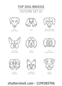 Top dog breeds. Pet outline collection. Vector illustration