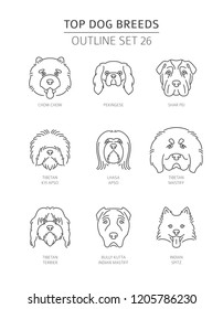 Top dog breeds. Pet outline collection. Vector illustration