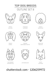 Top dog breeds. Pet outline collection. Vector illustration