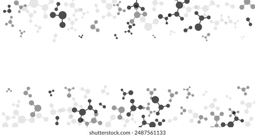 Top and down borders with molecules, data or other tech structure elements. Pharmacy, biotechnology or chemistry design concept. Vector decoration element in gray colors