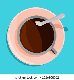 Top Down Coffee Cup with Coffee and Spoon Vector Illustration