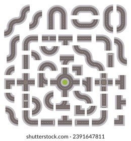 Top Down Grey Road Building Kit isolated on a White Background