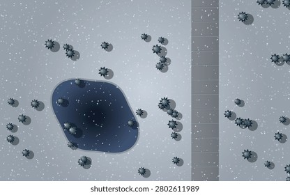 Top Down Landscape Game Map Background Flat Vector Forest Lake Terrain Design