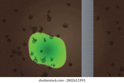 Top Down Landscape Game Map Background Flat Vector Forest Lake Terrain Design
