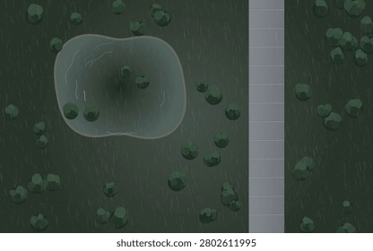 Top Down Landscape Game Map Background Flat Vector Forest Lake Terrain Design