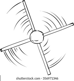 Top down outline view of spinning propeller cartoon