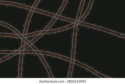 Top Down Railway Train Track Map Background Flat Vector Railroad Crossing Plan Design