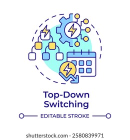 Top down switching multi color concept icon. Energy consumption management, control. Monitoring, tracking. Round shape line illustration. Abstract idea. Graphic design. Easy to use in infographic