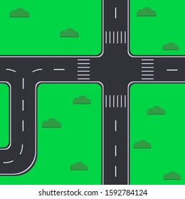 Top down traffic road illustration. Top view road design background for traffic, road and vehicle visualization. Eps 10 compatible, no gradient, no transparency. Flat style vector design.