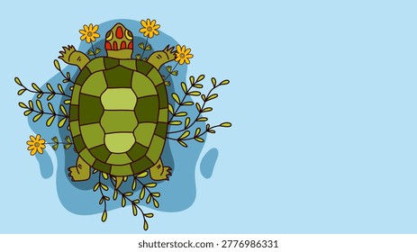 top down turtle illustration decorated with floral elements
