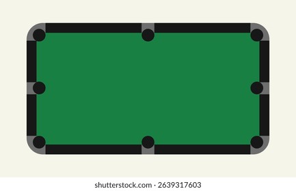 Top Down Vector Illustration of Minimalist Pool Table with Emerald Green Felt and Dark Wood Frame