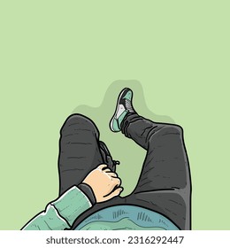 Top down view hype style foot shoes feet isolated on Green background vector modern illustrations
