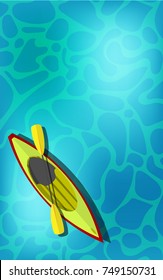 Top down view of kayak boat (canoe) with paddle on the beautiful tropical blue sea surface with some little waves in summer holiday sunny day - summer vacation theme concept