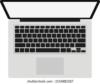 Top Down View Of Laptop Computer On White Background, Flat Design Vector Illustration