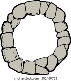 Top down view on old stone ring for well or Letter O
