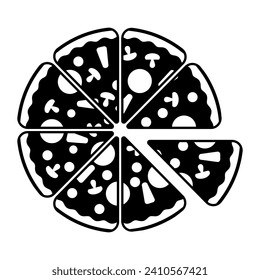 Top down view of a pizza or pizza pie for pizza shop concept in vector