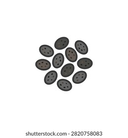 A top down view of a small pile of dark poppy seeds isolated on a clean white background