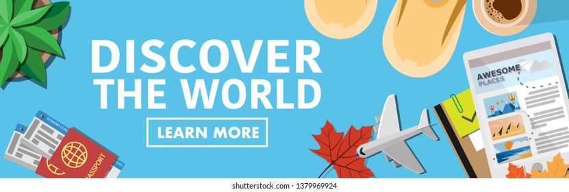 Top down view of the table with many stuff on it with copy space for text