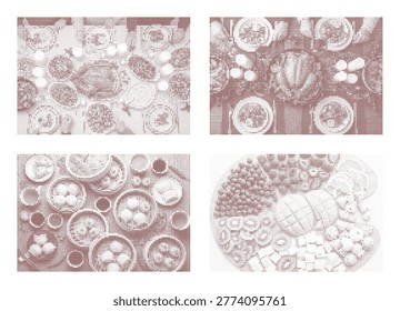 Top down view of various dim sum dishes steaming and ready to eat. Delicious Chinese food.