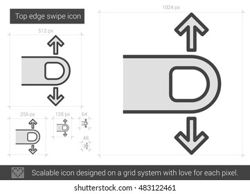 Top edge swipe vector line icon isolated on white background. Top edge swipe line icon for infographic, website or app. Scalable icon designed on a grid system.