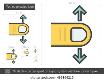 Top edge swipe vector line icon isolated on white background. Top edge swipe line icon for infographic, website or app. Scalable icon designed on a grid system.