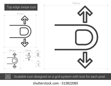 Top edge swipe vector line icon isolated on white background. Top edge swipe line icon for infographic, website or app. Scalable icon designed on a grid system.